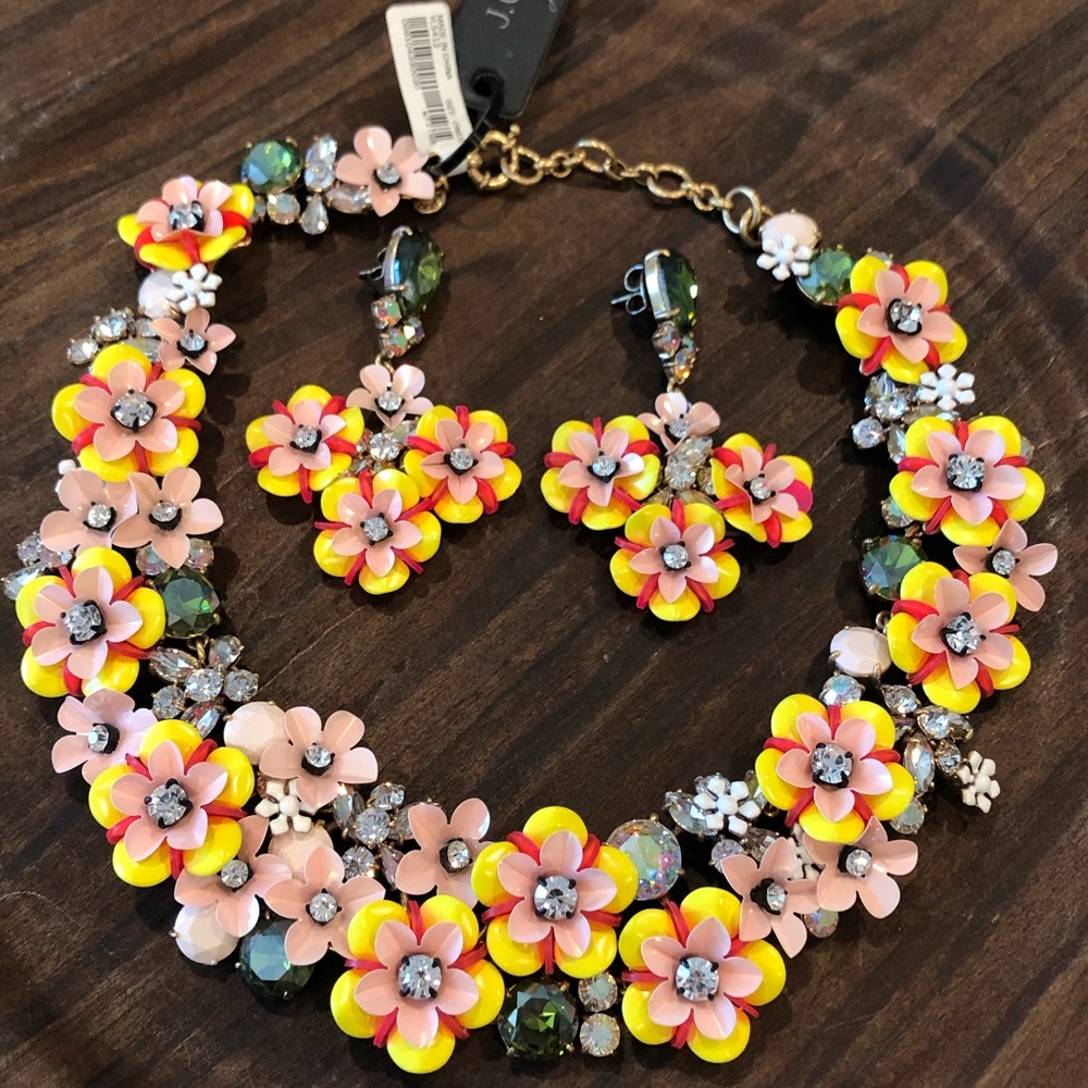 J Crew. Floral crystal Necklace and Earrings Set